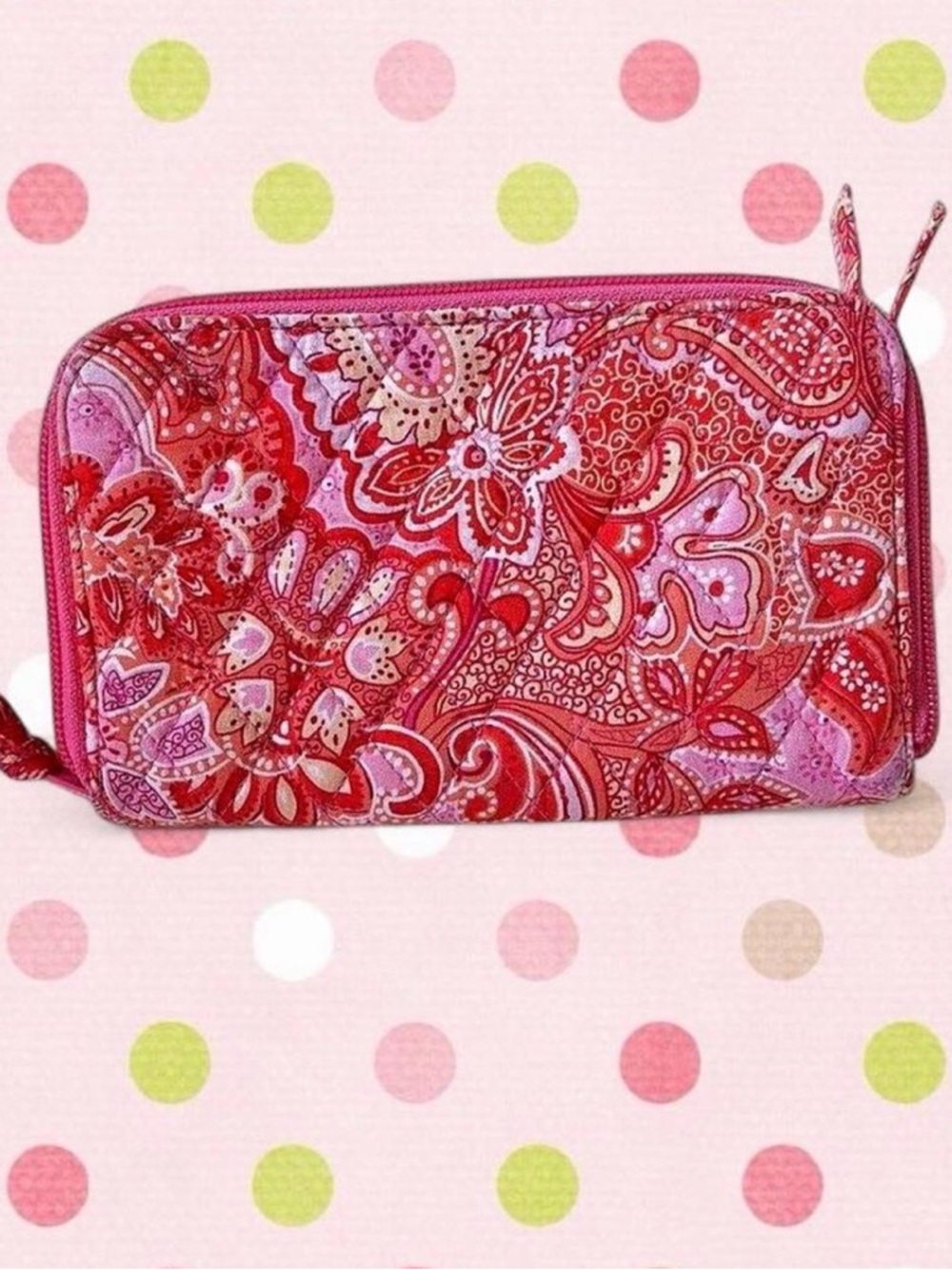 Vera Bradley Red and Pink Paisley Zip Wallet
